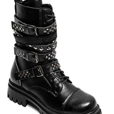 BOTTES NOIRES ROCK À SANGLES ET CLOUS - Casualmode.fr