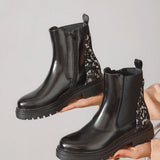 BOTTINES NOIRES CHELSEA À TALON COMPENSÉ ET DÉTAIL IMPRIMÉ - Casualmode.fr