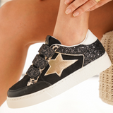 Basket femme étoile noire à scratch pailleté - Océane - Casualmode.fr