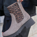 BOTTINES TAUPE AVEC ÉLASTIQUE IMPRIMÉ LÉOPARD - Casualmode.fr