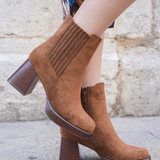 BOTTINES CAMEL À TALON ÉPAIS EN SUÉDINE - Casualmode.fr