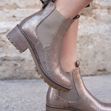 BOTTINES FEMME DORÉES EFFET PYTHON – TALON BLOC
