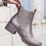 BOTTINES FEMME DORÉES EFFET PYTHON – TALON BLOC