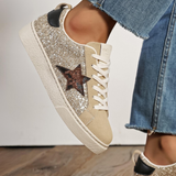 BASKET FEMME PAILLETTES ÉTOILE LÉOPARD À LACETS