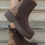 BOTTINES MARRON CHELSEA – ARRIÈRE PAILLETTES - Casualmode.fr