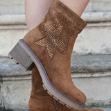 BOTTINES CAMEL ÉTOILE STRASS – TALON 5 CM - Casualmode.fr
