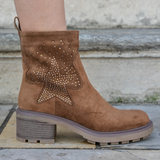 BOTTINES CAMEL ÉTOILE STRASS – TALON 5 CM - Casualmode.fr