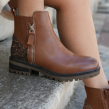 BOTTINES CAMEL CHELSEA À GLITTER BRONZE