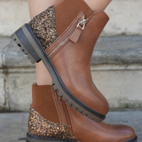 BOTTINES CAMEL CHELSEA À GLITTER BRONZE