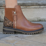 BOTTINES CAMEL CHELSEA À GLITTER BRONZE