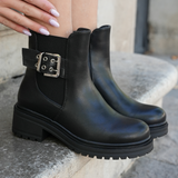 BOTTINES NOIRES FEMME STYLE MOTARD AVEC BOUCLE
