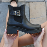 BOTTINES NOIRES FEMME STYLE MOTARD AVEC BOUCLE