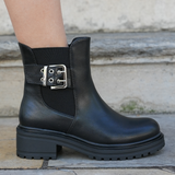 BOTTINES NOIRES FEMME STYLE MOTARD AVEC BOUCLE