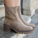 BOTTINES BEIGE ÉTOILE STRASS – TALON 5 CM