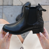 BOTTINES CHELSEA NOIRES FEMME AVEC PAILLETTES ET NŒUD SATIN