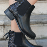 BOTTINES CHELSEA NOIRES FEMME AVEC PAILLETTES ET NŒUD SATIN
