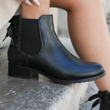 BOTTINES CHELSEA NOIRES FEMME AVEC PAILLETTES ET NŒUD SATIN