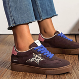 BASKET FEMME MARRON ÉTOILE LÉOPARD À LACETS BLEUS