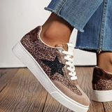 BASKET FEMME LÉOPARD BEIGE ÉTOILE NOIRE À LACETS BLANCS