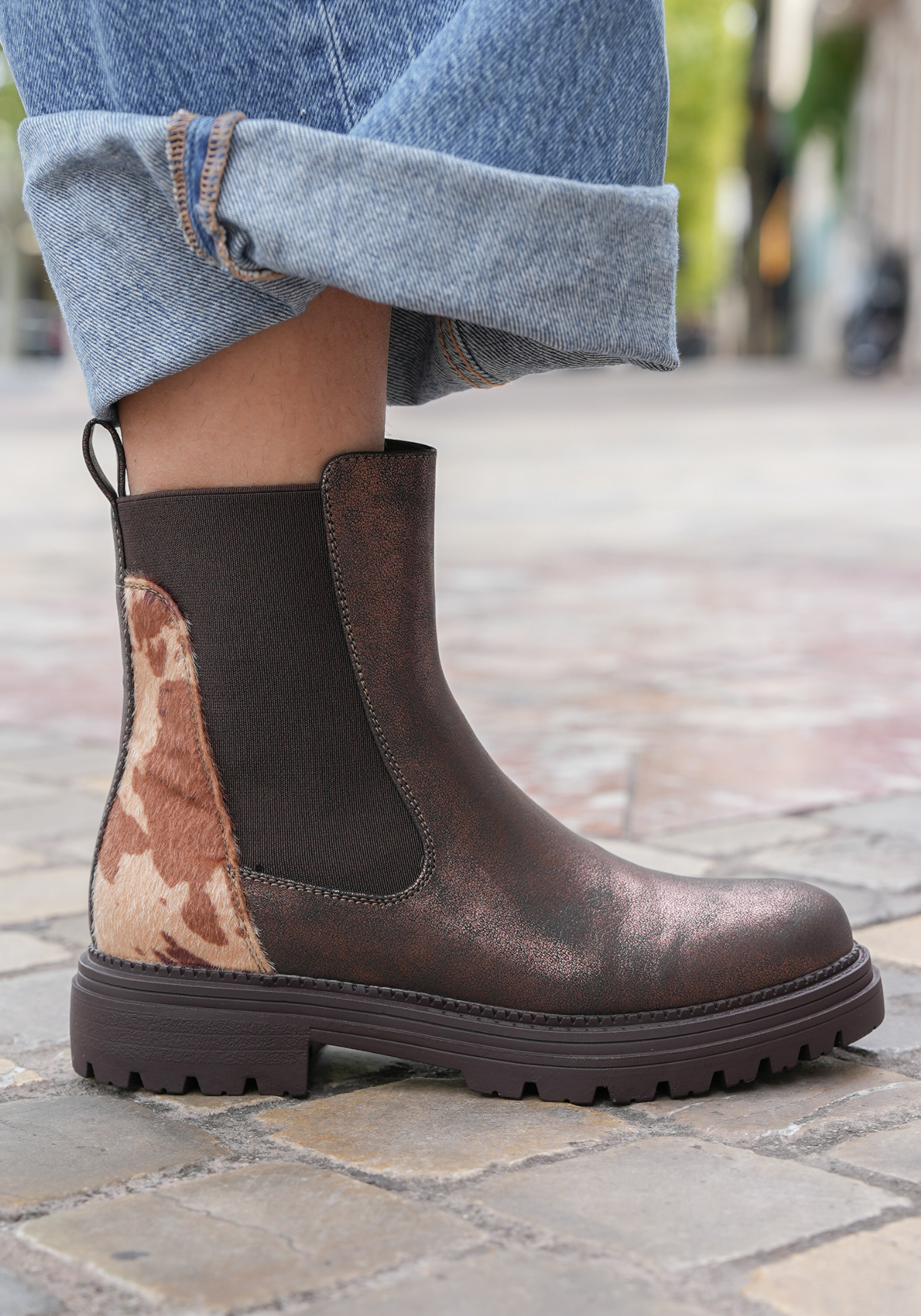BOTTINES CHELSEA MARRON – DÉTAIL LÉOPARD - Casualmode.fr