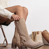 BOTTES HAUTES TAUPE À TALON AVEC BOUCLES ET CLOUS