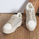 BASKETS CHIC EN TWEED DORÉ ET BLANC