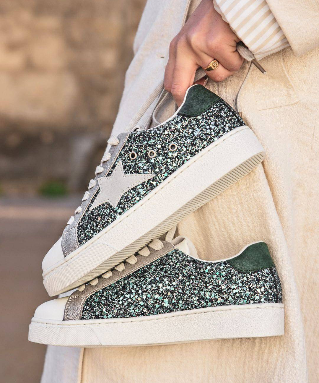 Basket femme étoile kaki à lacets - Chloé - Casualmode.fr