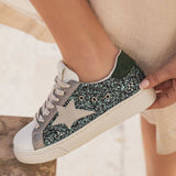 Basket femme étoile kaki à lacets - Chloé - Casualmode.fr