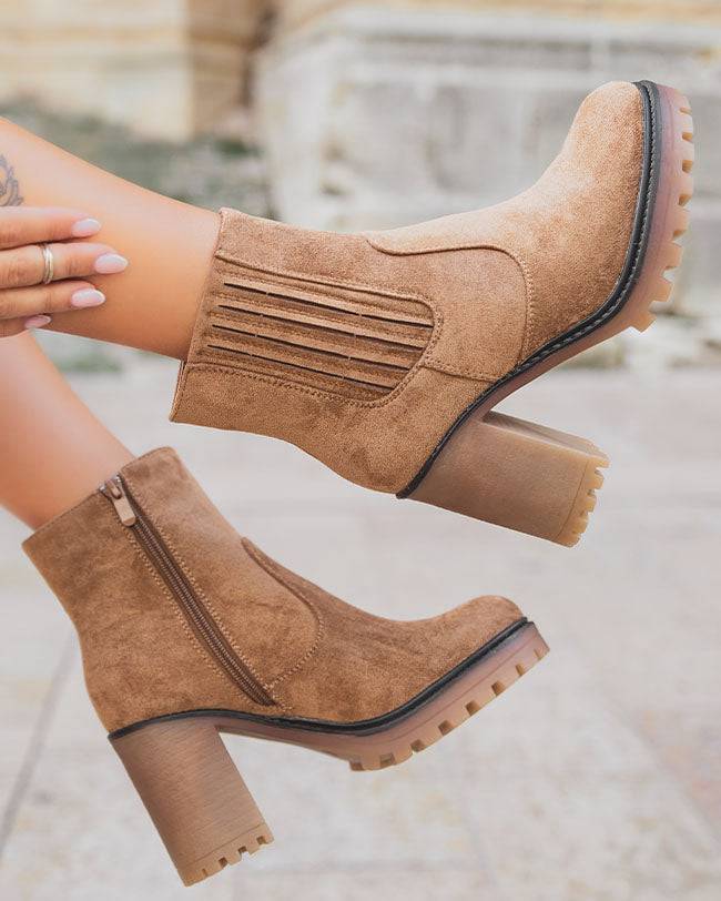 BOTTINES FEMME CAMEL À TALON - Casualmode.fr