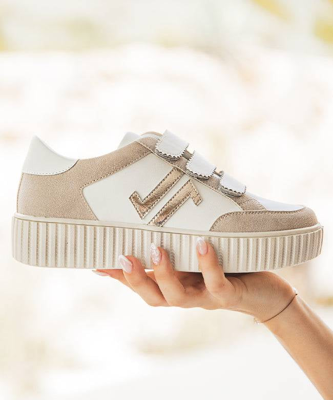 Basket femme dorée et blanche creepers à scratch - CL73 GOLD - Casualmode.fr