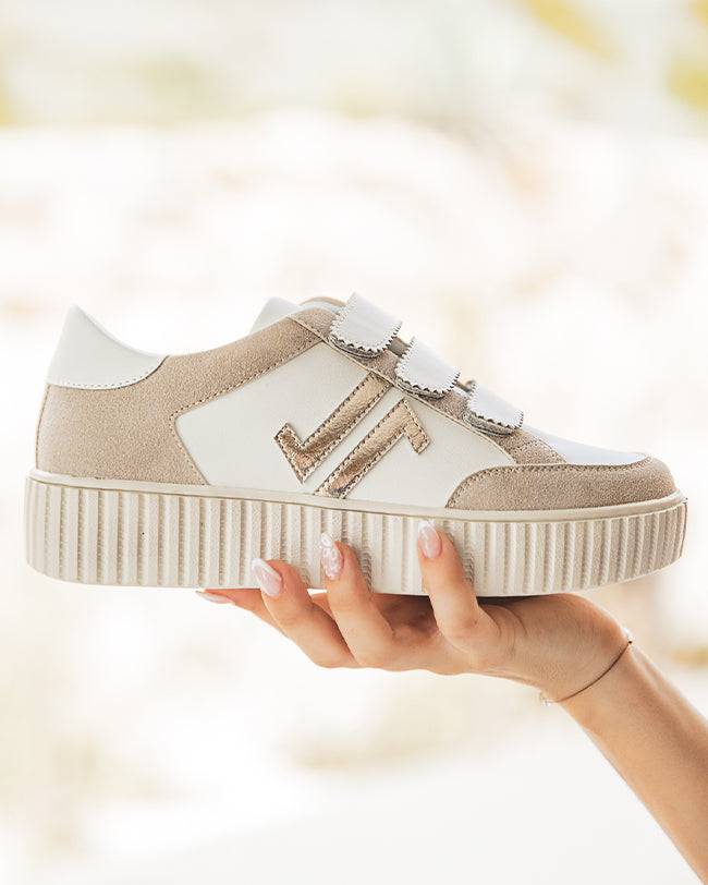Basket femme dorée et blanche creepers à scratch - CL73 GOLD - Casualmode.fr