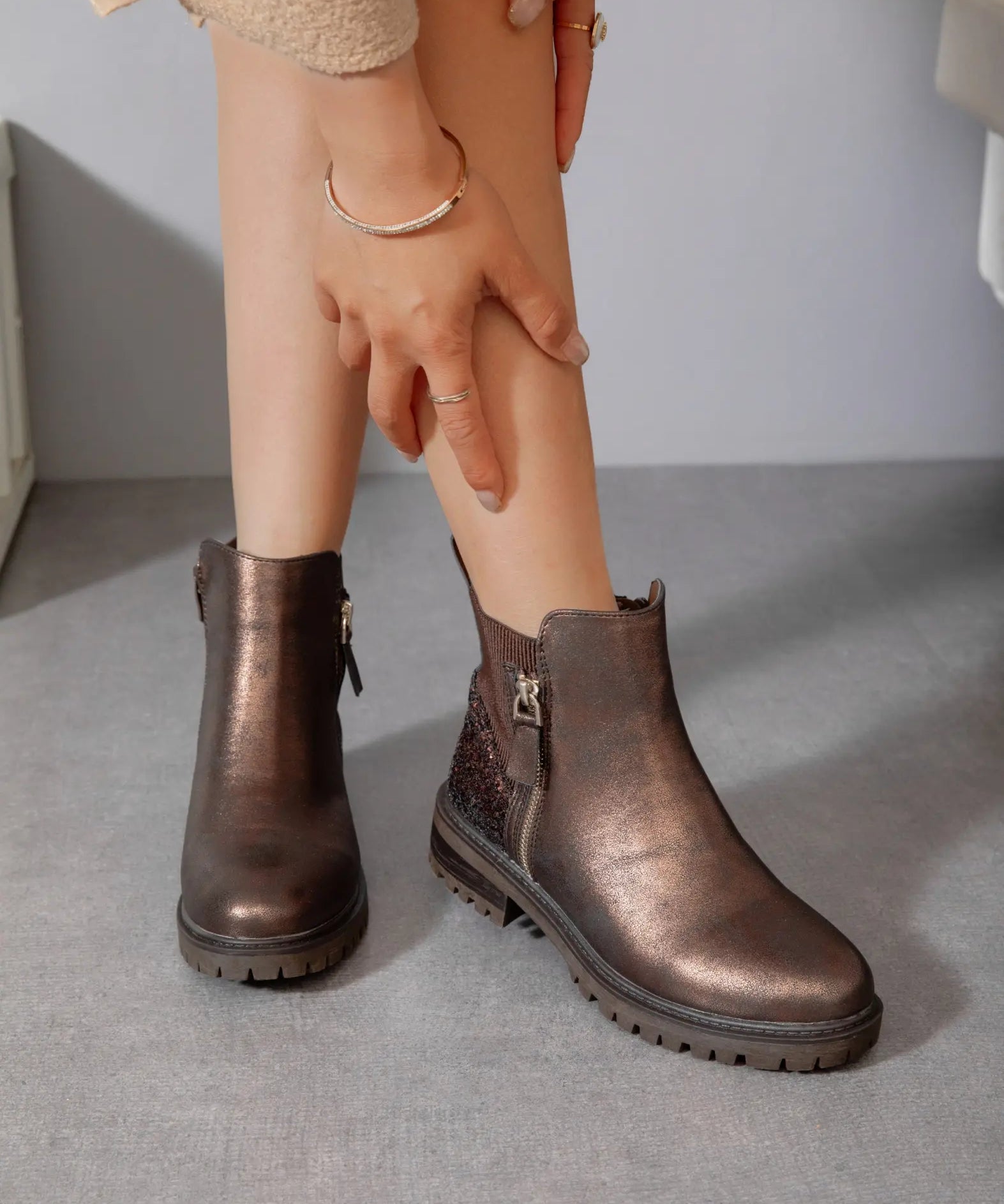 BOTTINES GLITTER BRONZE – CONFORT & ÉCLAT - Casualmode.fr