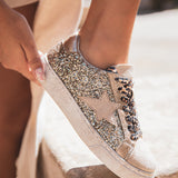 Basket femme paillettes dorées à lacets - Roxane - Casualmode.fr