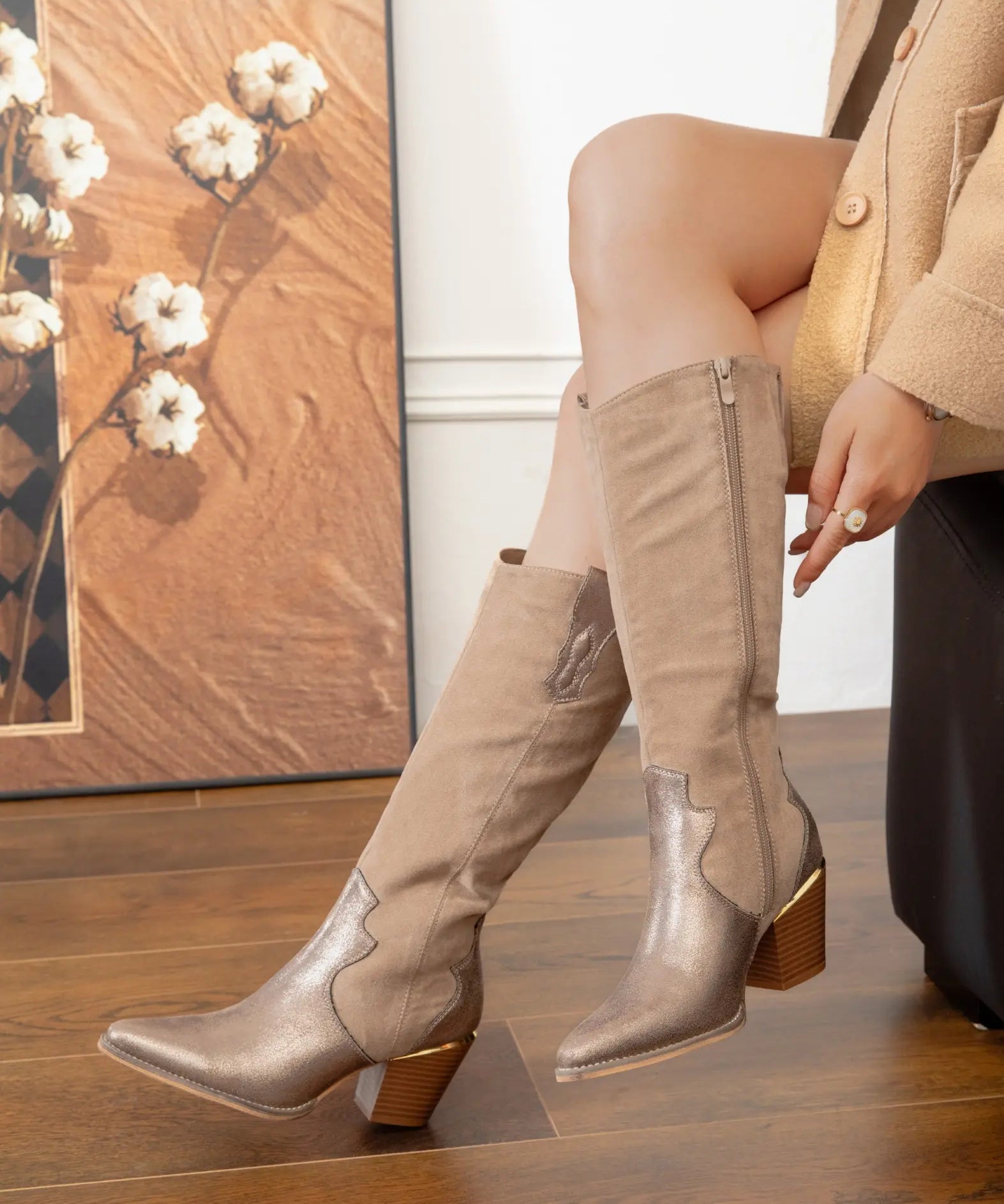 BOTTES COWBOY BEIGE & BRONZE À TALON - Casualmode.fr