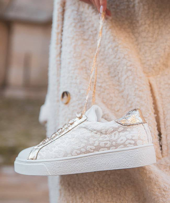 Basket femme blanche et dorée à lacets - Eliana - Casual Mode