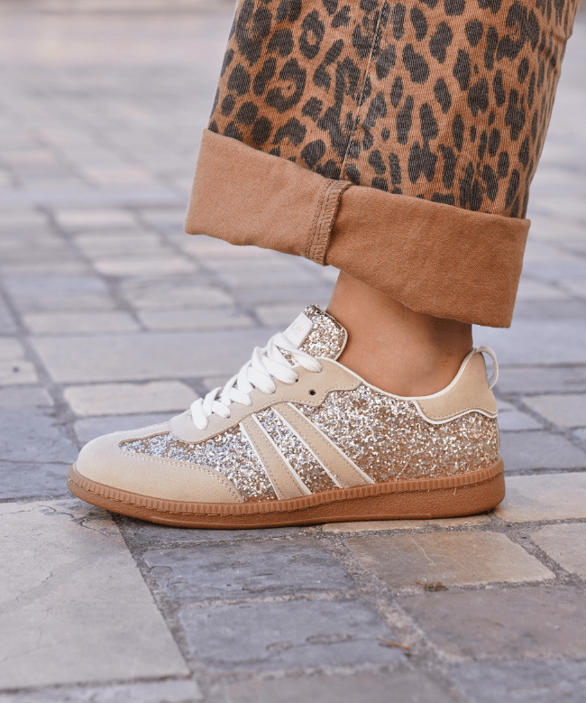 Basket femme dorée à lacets - Carole - Casualmode.fr
