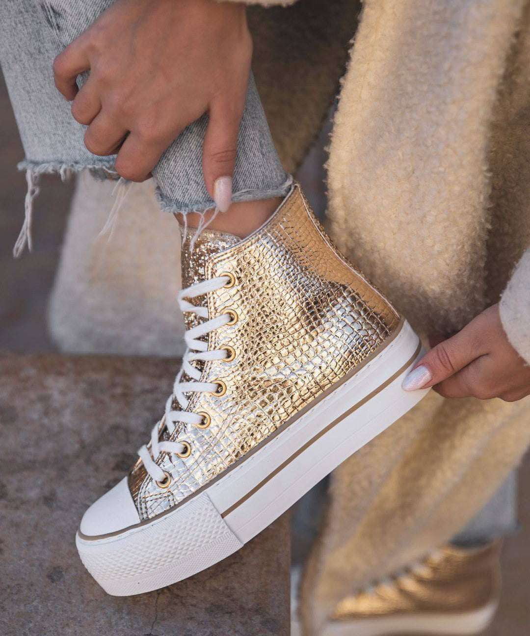 Basket femme dorée en toile montante - Gwen - Casualmode.fr