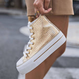 Basket femme dorée en toile montante - Gwen - Casualmode.fr