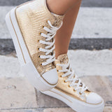 Basket femme dorée en toile montante - Gwen - Casualmode.fr