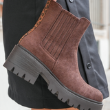 BOTTINES CHELSEA MARRON AVEC DÉTAIL LÉOPARD
