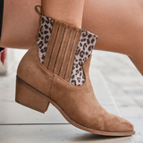 BOTTINES CAMEL WESTERN À MOTIF LÉOPARD