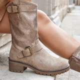 BOTTES BEIGES FEMME STYLE MOTARD