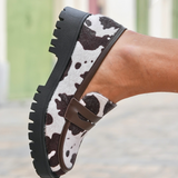 MOCASSINS MOTIF VACHE AVEC SEMELLE ÉPAISSE