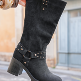 BOTTES NOIRES À TALONS AVEC STUDS