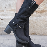 BOTTES NOIRES À TALONS AVEC STUDS