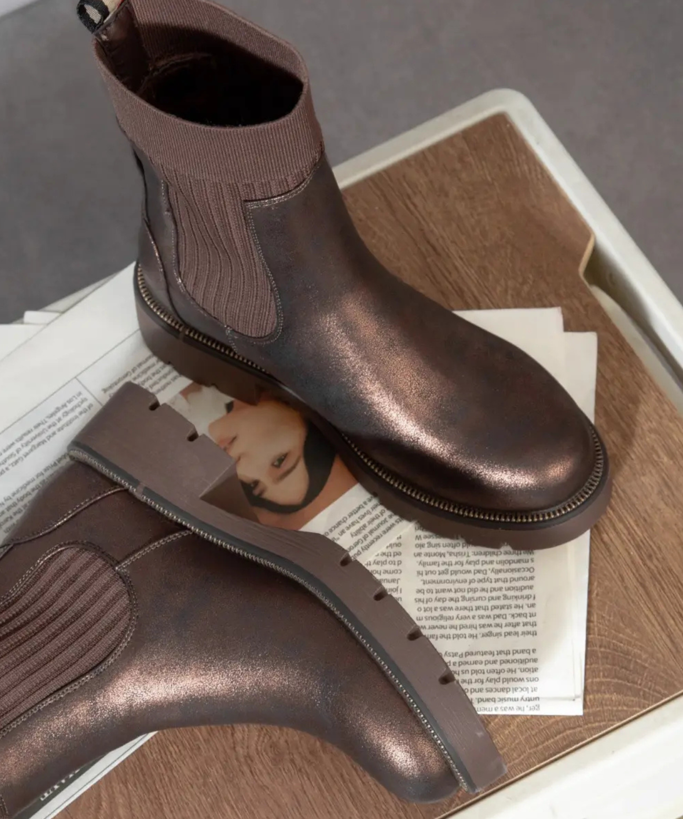 BOTTINES MARRON STYLE CHAUSSETTE – SEMELLE CRANTÉE - Casualmode.fr