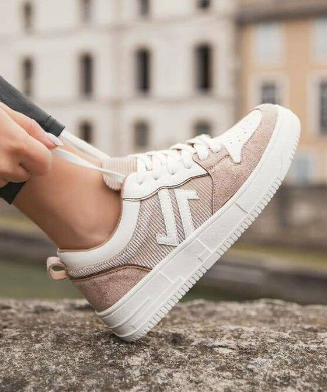 Basket femme beige à lacets - CL68 BEIGE - Casualmode.fr
