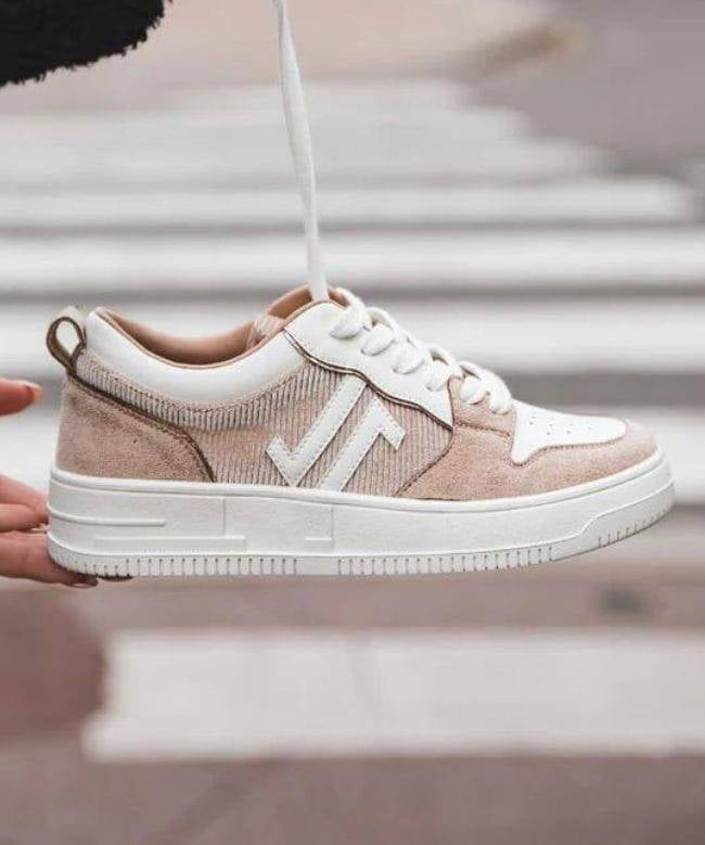 Basket femme beige à lacets - CL68 BEIGE - Casualmode.fr