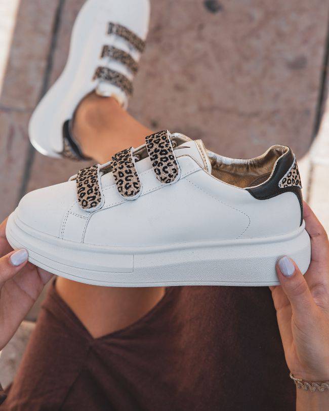 Basket femme scratch blanche léopard - CL24 LEO - Casualmode.fr