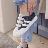 Basket femme bleue à paillettes scratch - CL57 BLUE - Casualmode.fr